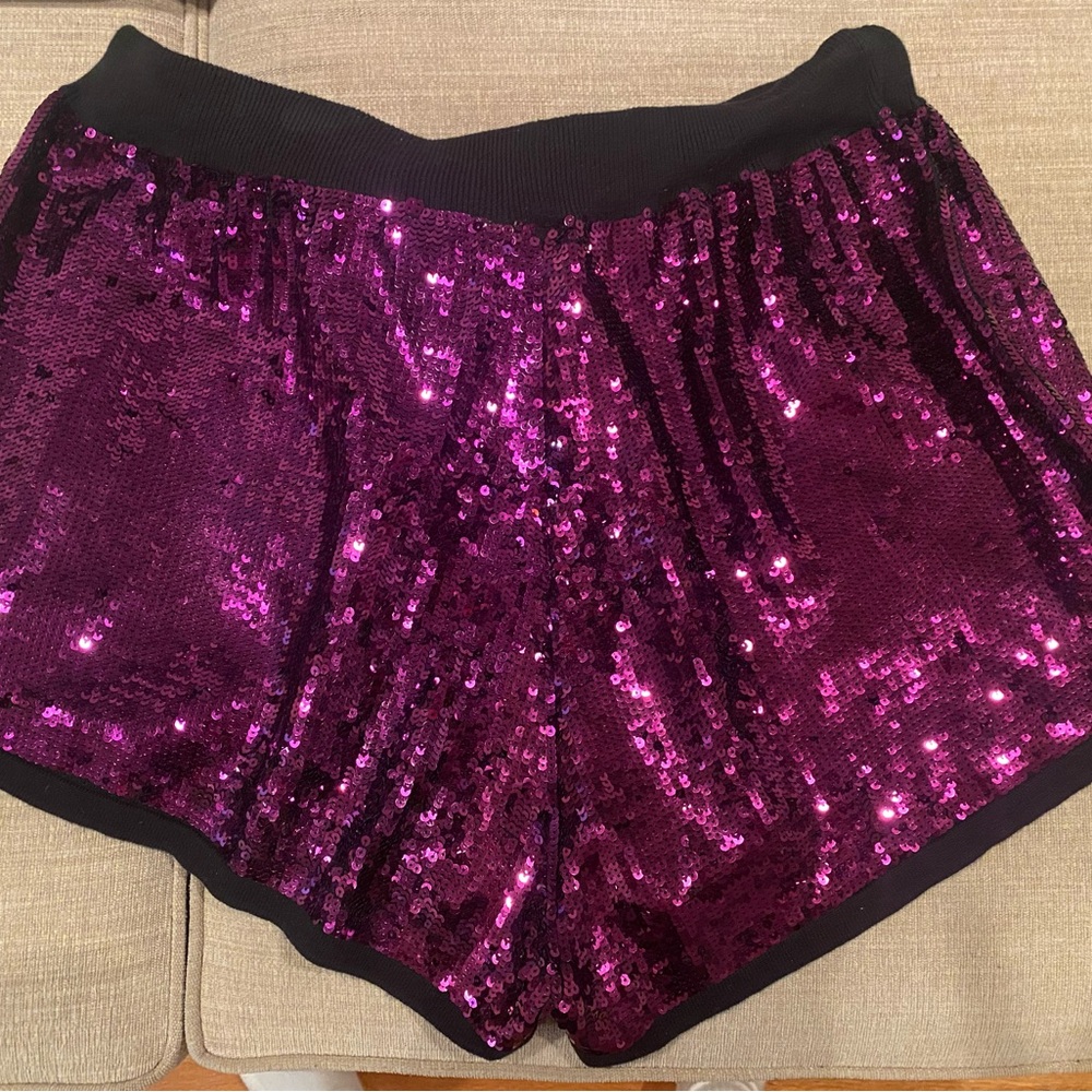 Queen of Sparkles party Shorts Purple Black Sequins Dazzling! XL - Picture 3 of 4